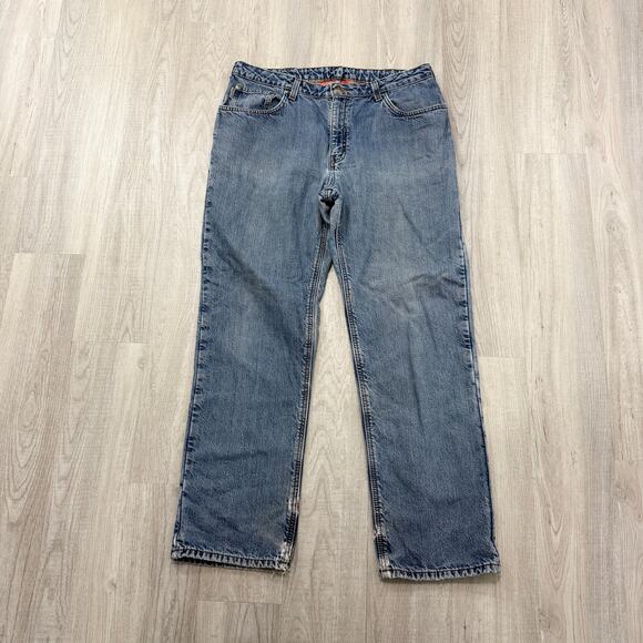 Vintage Carhartt Flannel Lined Jeans Men 36x32 Measured Blue Distressed Workwear - Picture 1 of 10